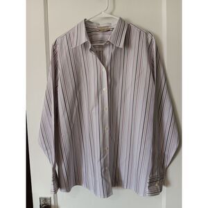 Eddie Bauer Striped Button Up Oversized Grandpacore Blouse XXL Shirt Coastal